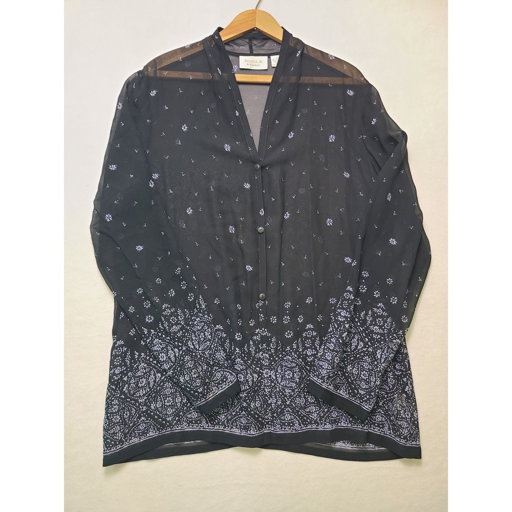 VTG Dana B Karen 12 Blouse Boho Floral 100% Silk Sheer Long Sleeve Top Office